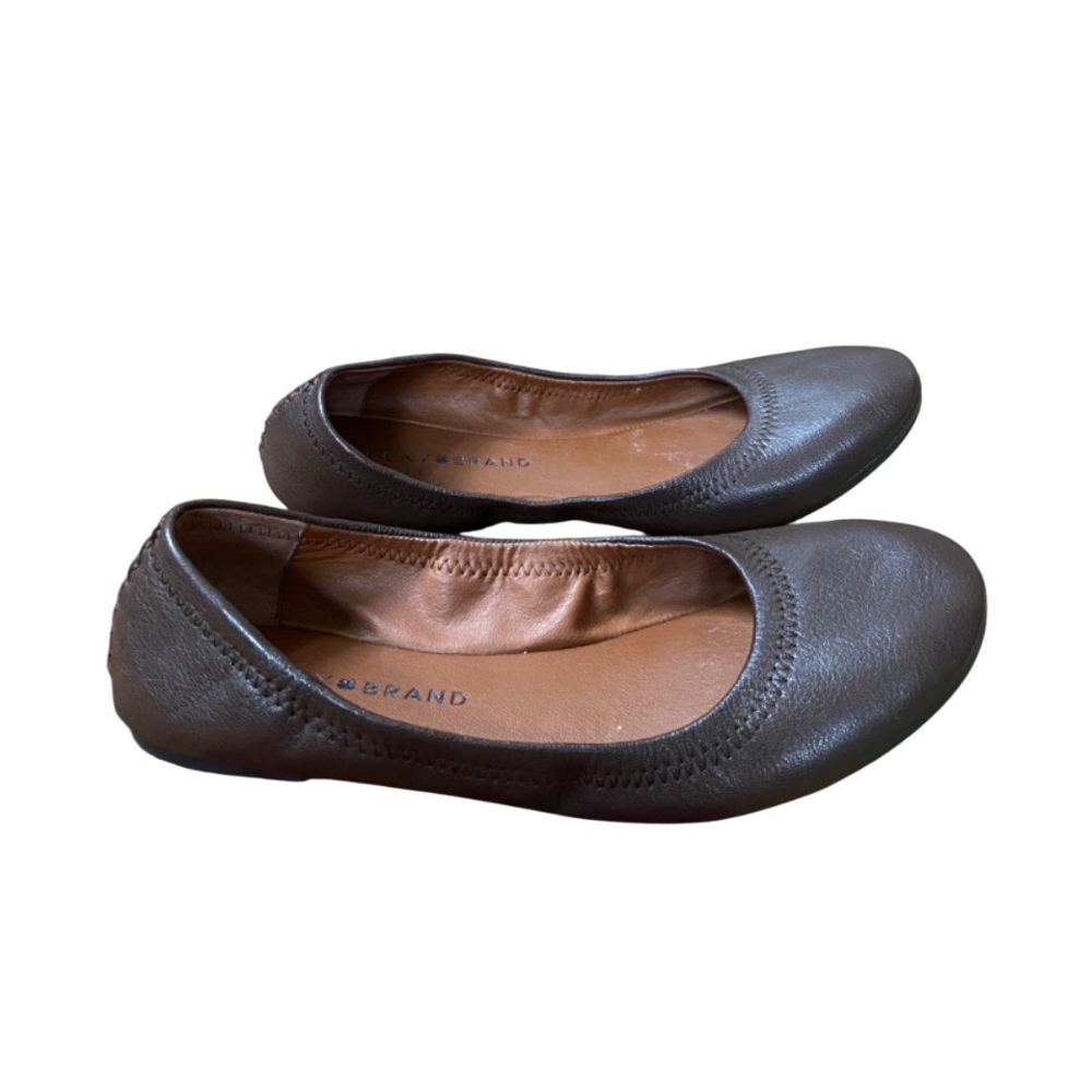 Lucky Brand Emmie Leather Ballet Flats Dark Brown Size 7.5